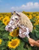 Hobby Horse Duży koń na kiju Premium - tarantowaty biało-brązowy z beżową grzywą A3 Super Hobby Horse