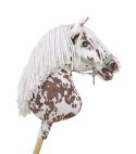 Hobby Horse Duży koń na kiju Premium - tarantowaty biało-brązowy z białą grzywą A3 Super Hobby Horse