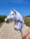 Hobby Horse Duży koń na kiju Premium - tarantowaty biało-brązowy z białą grzywą A3 Super Hobby Horse