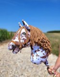 Hobby Horse Duży koń na kiju Premium - tarantowaty biało-brązowy z brązową grzywą A3 Super Hobby Horse