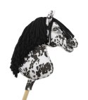 Hobby Horse Duży koń na kiju Premium - tarantowaty biało-czarny z czarną grzywą A3 Super Hobby Horse