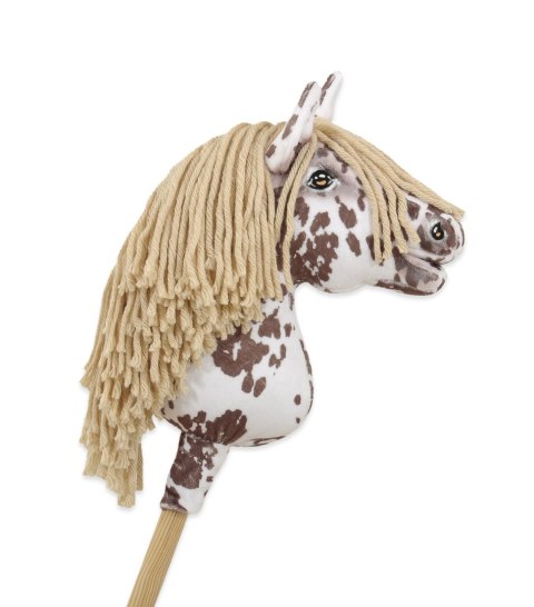 Hobby Horse Mały koń na kiju Premium - tarantowaty biało-brązowy z beżową grzywą A4 Super Hobby Horse