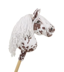 Hobby Horse Mały koń na kiju Premium - tarantowaty biało-brązowy z białą grzywą A4 Super Hobby Horse