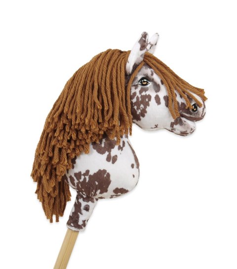 Hobby Horse Mały koń na kiju Premium - tarantowaty biało-brązowy z brązową grzywą A4 Super Hobby Horse