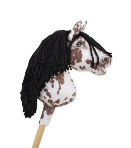 Hobby Horse Mały koń na kiju Premium - tarantowaty biało-brązowy z czarną grzywą A4 Super Hobby Horse