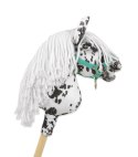 Hobby Horse Mały koń na kiju Premium - tarantowaty biało-czarny z białą grzywą A4 Super Hobby Horse