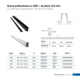 Szyna magnetyczna podtynkowa czarna LL-20D 100cm DomenoLED