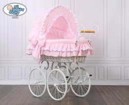 Kosz Mojżesza Retro Victoria - Biały + różowa pościel z białą haftowaną koronką My Sweet Baby Luxury