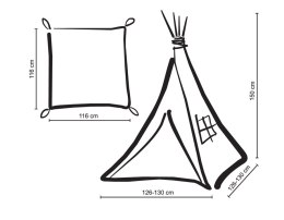 Namiot TIPI dla dzieci + mata + poduszki + zawieszki pióra - antracyt Bobono