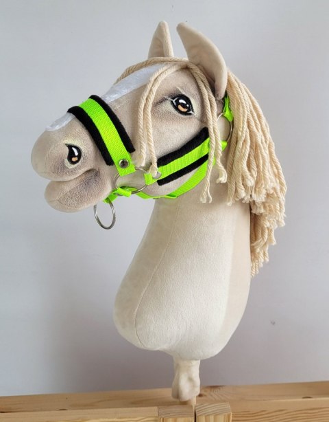 Kantar regulowany dla konia Hobby Horse A3 neon green czarnym futerkiem Super Hobby Horse