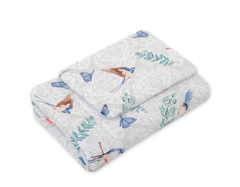 Komplet pościeli dla niemowląt z wypełnieniem 2-cz 75x100cm NEWBORN - blue birds Bobono